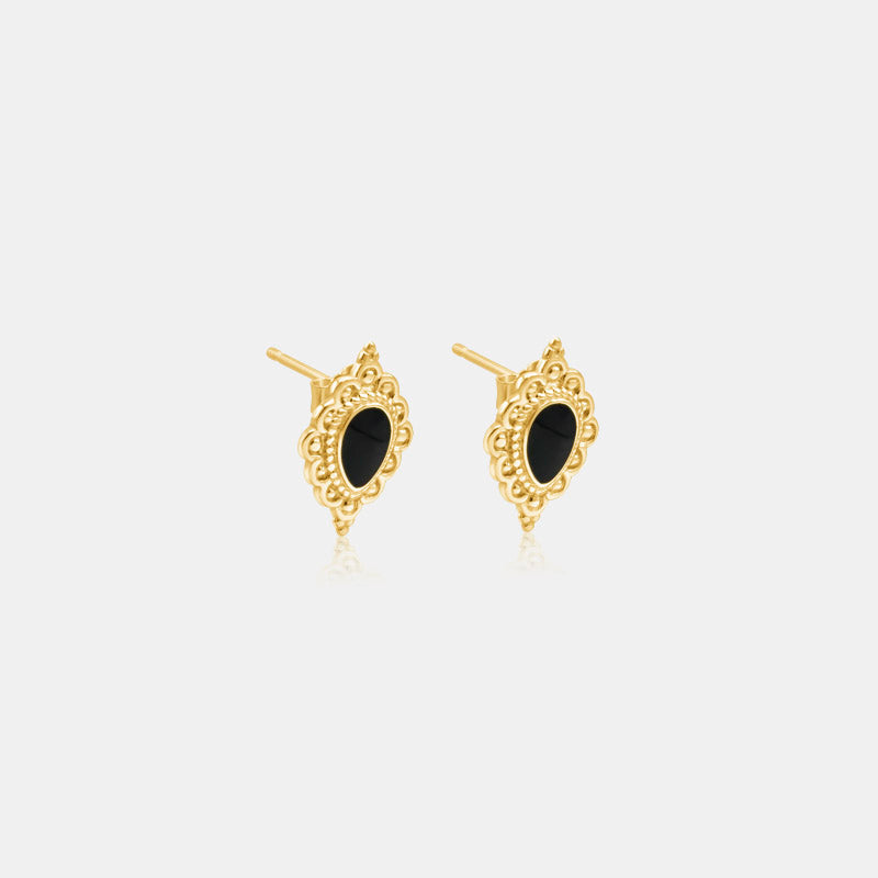 obsidian engraved 14k gold luxury women's stud jewelry