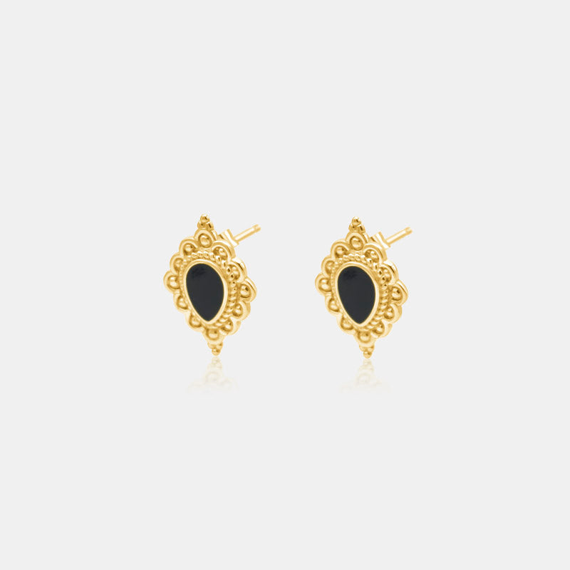 obsidian engraved 14k gold luxury women's stud jewelry