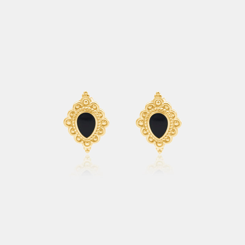 obsidian engraved 14k gold luxury women's stud jewelry 
