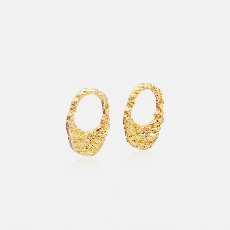 cushion earring, stud statement jewelry for women 14k gold textured jewelry