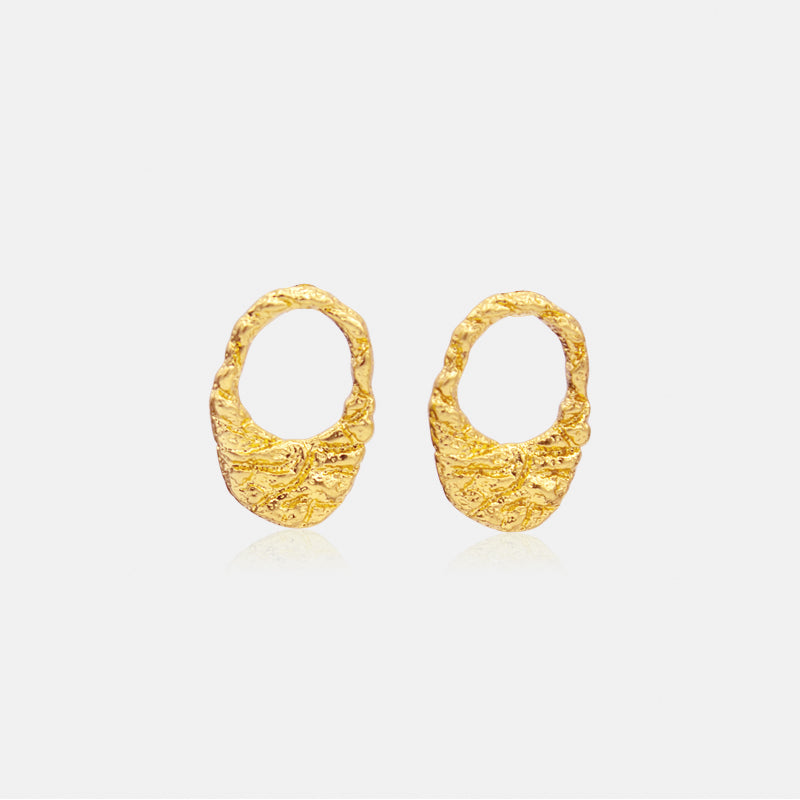 cushion earring, stud statement jewelry for women 14k gold textured jewelry