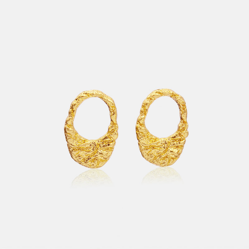 cushion earring, stud statement jewelry for women 14k gold textured jewelry